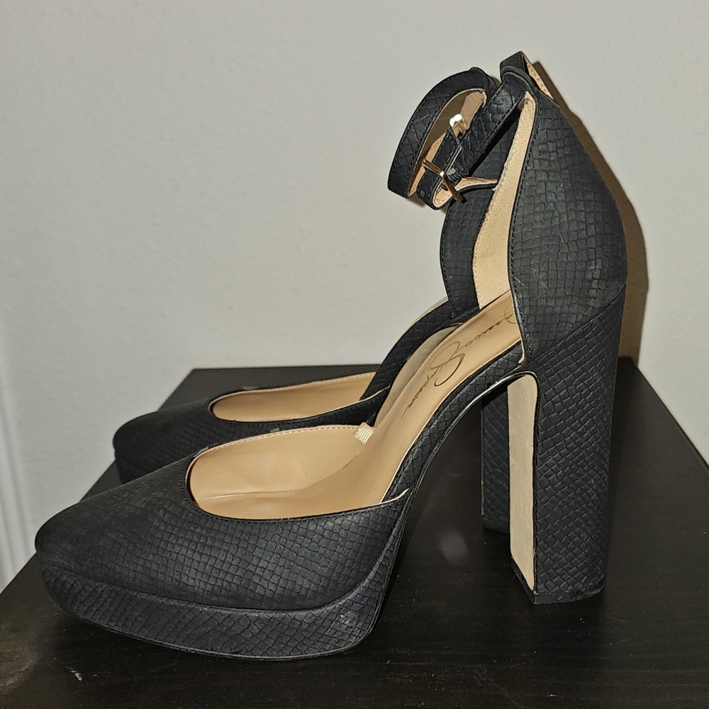 Jessica Simpson Black Textured Block Heels